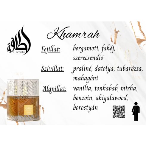 Lattafa Khamrah uniszex parfüm illatjegyek