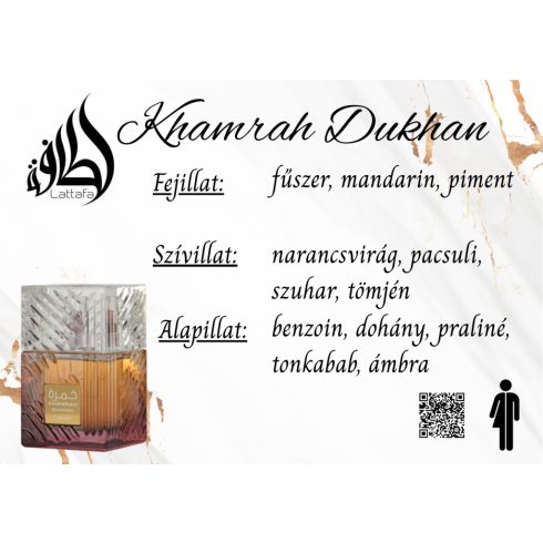 Lattafa Khamrah Dukhan uniszex parfüm illatjegyei